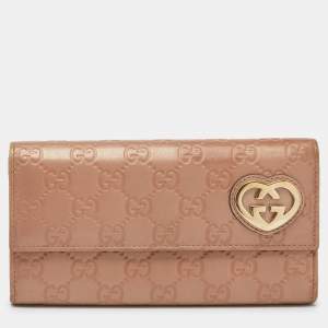 Gucci Metallic Peach Guccissima Leather Flap Continental Wallet