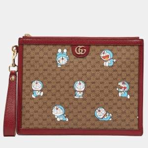 Gucci x Doraemon Red/Beige Mini GG Supreme and Doraemon Canvas Pouch