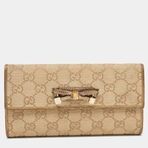 Gucci Gold/Beige GG Canvas and Leather Princy Continental Wallet