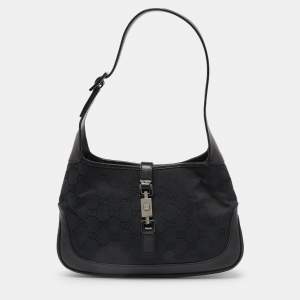 Pre Owned Gucci Black GG Canvas and Leather Small Jackie O Hobo