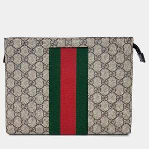 Gucci Beige Canvas GG Supreme Web Pouch