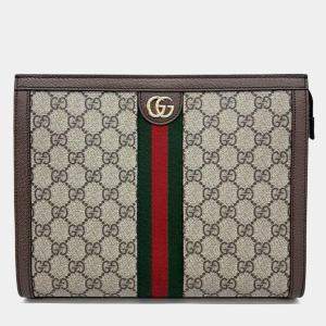 Gucci Brown GG Canvas Web Ophidia Clutch 