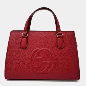 Pre Owned Gucci Red Leather Soho Top Handle Bag