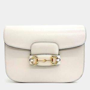 Gucci White Leather 1955 Horsebit Shoulder Bag