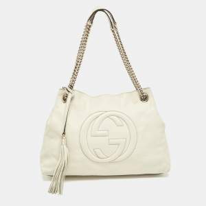 Gucci Off White Leather Medium Soho Chain Tote