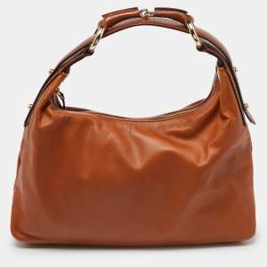 Pre Owned Gucci Brown Leather Medium Horsebit Hobo
