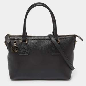 Pre Owned Gucci Black Leather GG Charm Tote