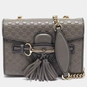 Pre Owned Gucci Grey Microguccissima Leather Mini Emily Chain Shoulder Bag