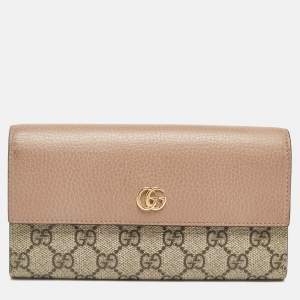 Gucci Beige/Dusty Pink GG Supreme Canvas and Leather GG Marmont Wallet