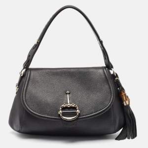 Pre Owned Gucci Black Leather Techno Horsebit Hobo