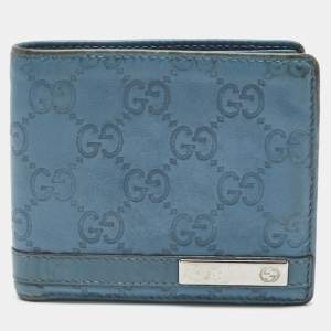 Gucci Blue Guccissima Leather Metal Bar Bifold Wallet