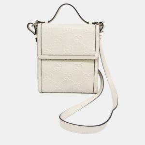 Gucci Off-White Embossed GG Leather Messenger Bag