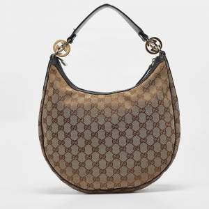 Pre Owned Gucci Beige/Brown GG Canvas and Leather GG Twins Medium Hobo