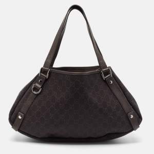 Pre Owned Gucci Dark Brown GG Canvas and Leather Abbey Hobo