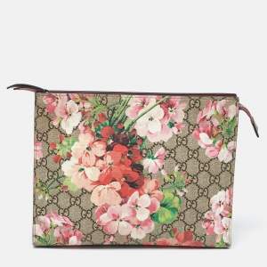 Pre Owned Gucci Multicolor GG Supreme Blooms Canvas and Leather Pouch