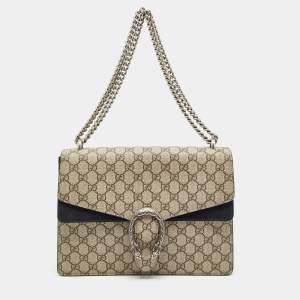 Gucci Black/Beige GG Supreme Canvas and Suede Medium Dionysus Shoulder Bag