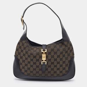 Pre Owned Gucci Black GG Canvas and Leather Jackie O Hobo