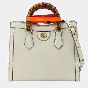 Gucci Cream Leather Medium Bamboo Diana Tote Bag