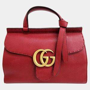 Gucci Red Leather GG Marmont Tote Bag