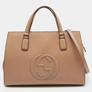 Pre Owned Gucci Beige Leather Soho Disco Tote