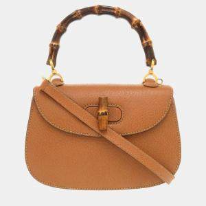 Gucci Brown Leather Bamboo 1947 Top Handle Bag