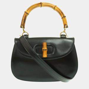 Gucci Black Leather Small Bamboo 1947 Handle Bag