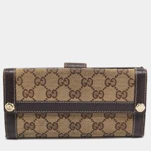 Gucci Beige/Brown GG Canvas and Leather Charmy Continental Wallet