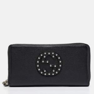 Gucci Black Leather Studded Soho Continental Wallet