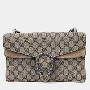 Pre Owned Gucci Beige GG Supreme Canvas and Suede Small Dionysus Shoulder Bag
