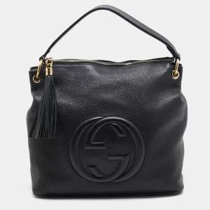 Pre Owned Gucci Black Leather Soho Zip Hobo