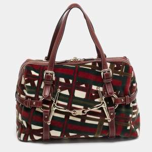 Pre Owned Gucci Multicolor Velvet and Leather Medium 85th Anniversary Boston Bag