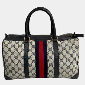 Gucci Black Canvas GG Canvas Sherry Line Vintage Satchel Bag