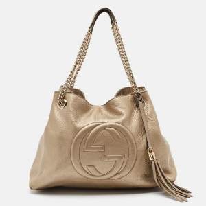 Gucci Light Gold Leather Medium Soho Chain Tote