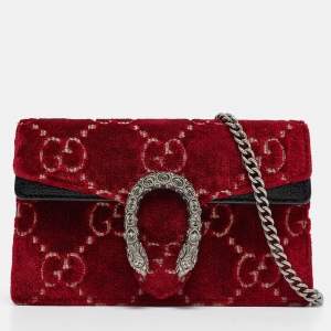 Pre Owned Gucci Red/Black GG Velvet and Patent Leather Super Mini Dionysus Shoulder Bag