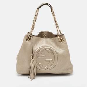 Pre Owned Gucci Light Gold Leather Medium Soho Chain Shoulder Bag