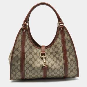 Pre Owned Gucci Beige/Brown GG Supreme Canvas and Leather Jackie O Hobo