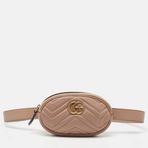 Gucci Dusty Pink Matelassé Leather GG Marmont Belt Bag