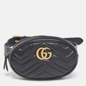 Gucci Black Matelassé Leather Mini GG Marmont Belt Bag