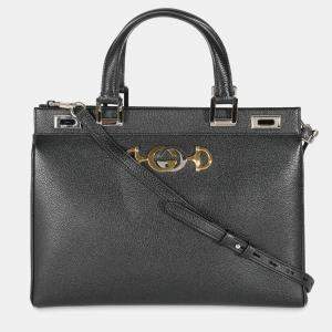 Gucci Black Pebbled Calfskin Medium Zumi Top Handle Tote Bag