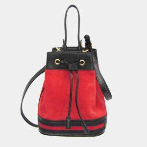 Gucci Red Suede Ophidia Mini Bucket Bag