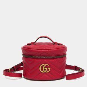 Gucci Red Leather Mini GG Marmont Matelasse Backpack 