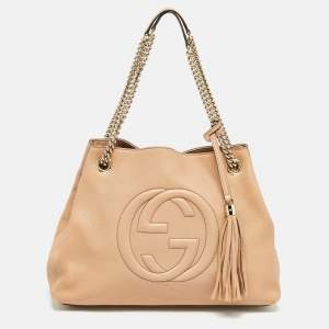 Pre Owned Gucci Beige Leather Medium Soho Chain Tote