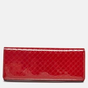 Pre Owned Gucci Red Microguccissima Patent Leather Broadway Clutch