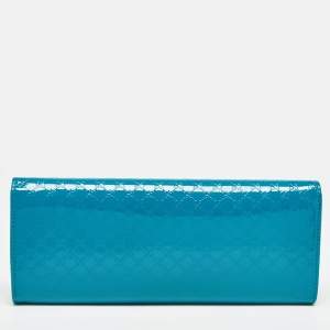 Gucci Teal Blue Microguccissima Patent Leather Broadway Clutch