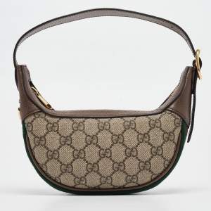 Pre Owned Gucci Beige/Ebony GG Supreme Canvas and Leather Mini Ophidia Bag