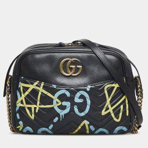 Gucci Black Leather Ghost GG Marmont Bag