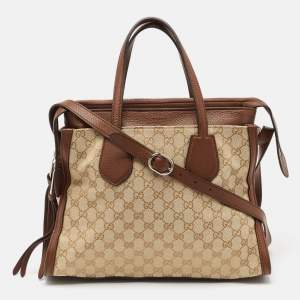Pre Owned Gucci Brown/Beige GG Canvas Ramble Layered Tote