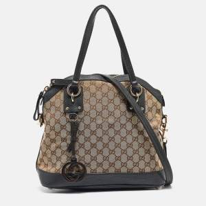 Pre Owned Gucci Brown/Dark Green GG Canvas and Leather Charm Dome Satchel