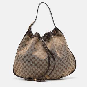 Pre Owned Gucci Dark Brown/Beige GG Canvas Interlocking Icon Hobo