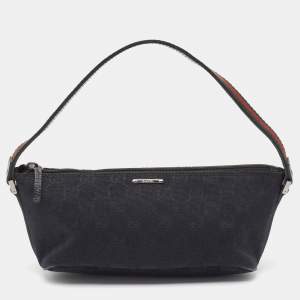 Pre Owned Gucci Black GG Canvas Web Boat Pochette
